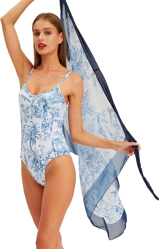 Women's Plants Print Contrast Mesh Swimsuit Set