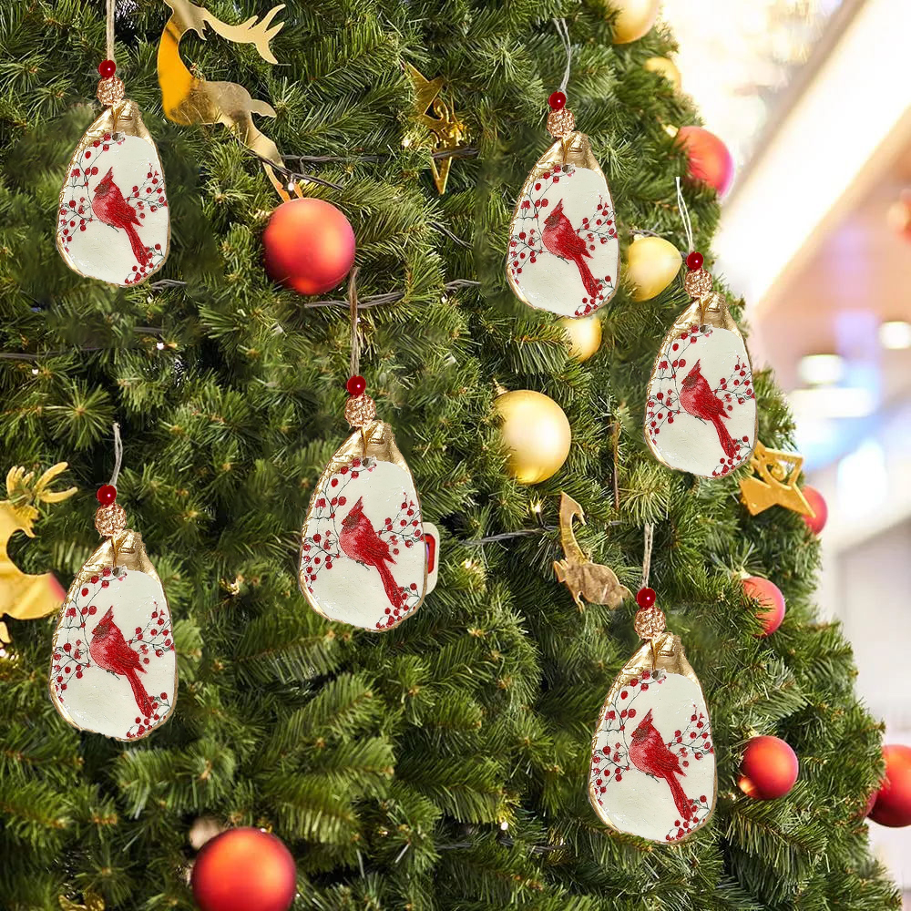 Handmade Cardinal Oyster Shell Christmas Ornament