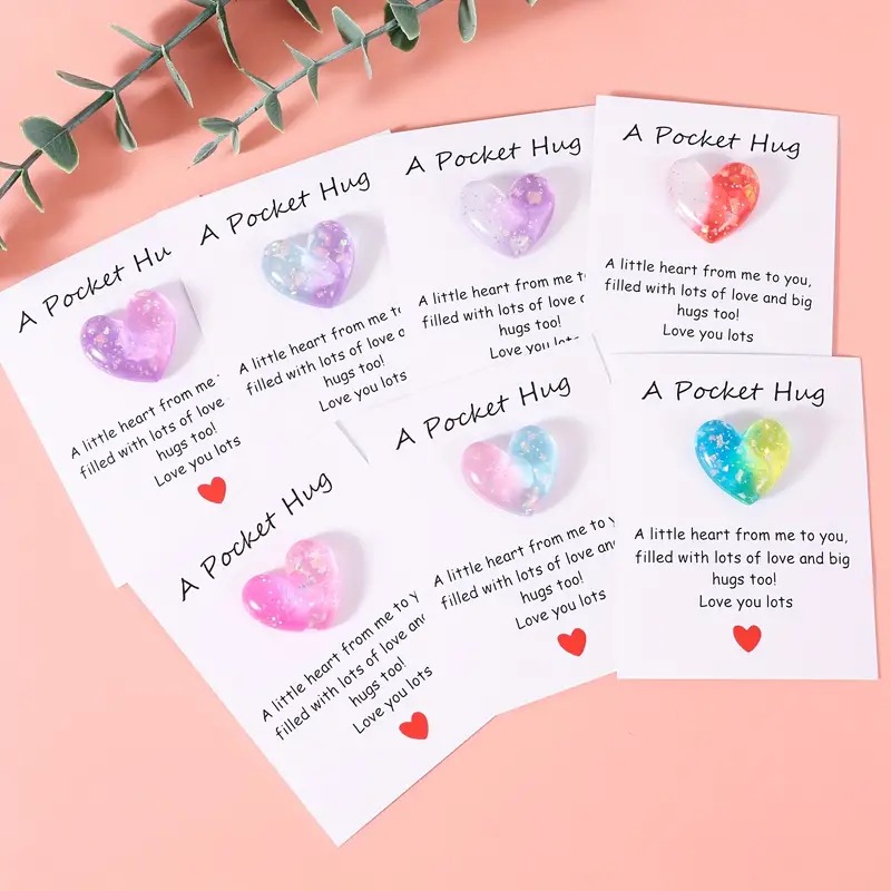 💕💕Little Heart Pocket Hugs Love Symbol Card (Cute resin heart decorative gift with an encouraging greeting)