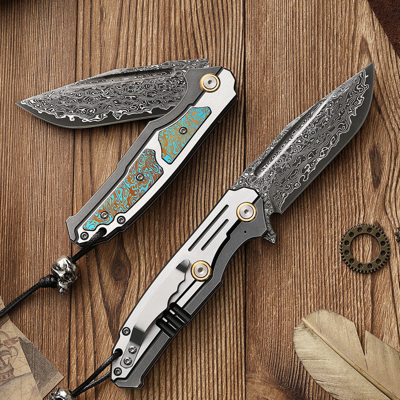 "The Titan" Premium Damascus Folding Knife – CT4 Titanium Alloy Handle with VG10 Core | High-End EDC Pocket Knife