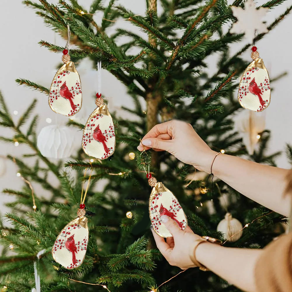 Handmade Cardinal Oyster Shell Christmas Ornament