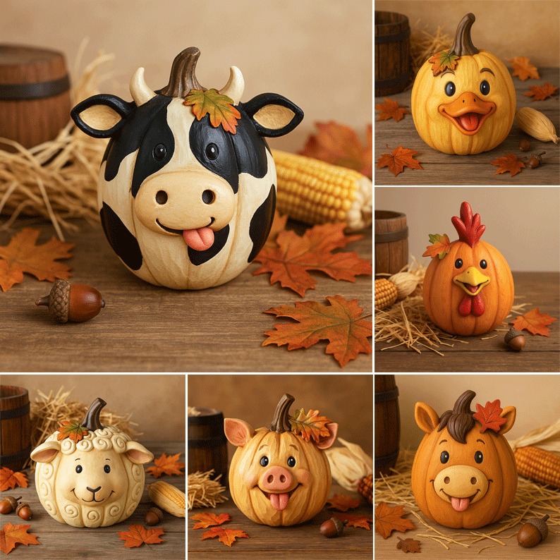 Farm Animal Pumpkin Figurines