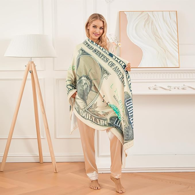 Flannel Million Dollars Bills Pattern Print Blanket