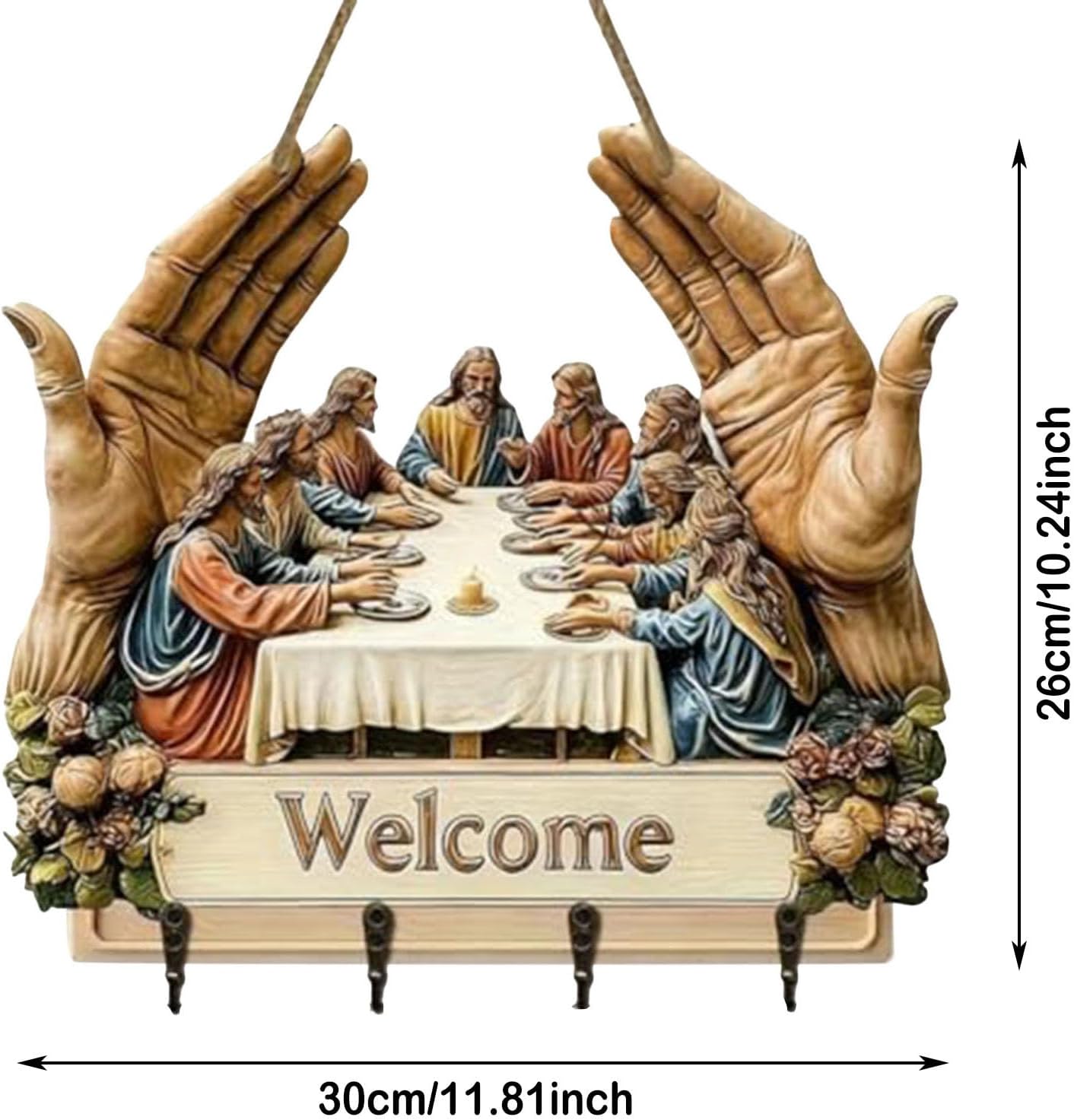 The Last Supper Wall Hanging Key Rack | Christian Entryway Decor with Hooks