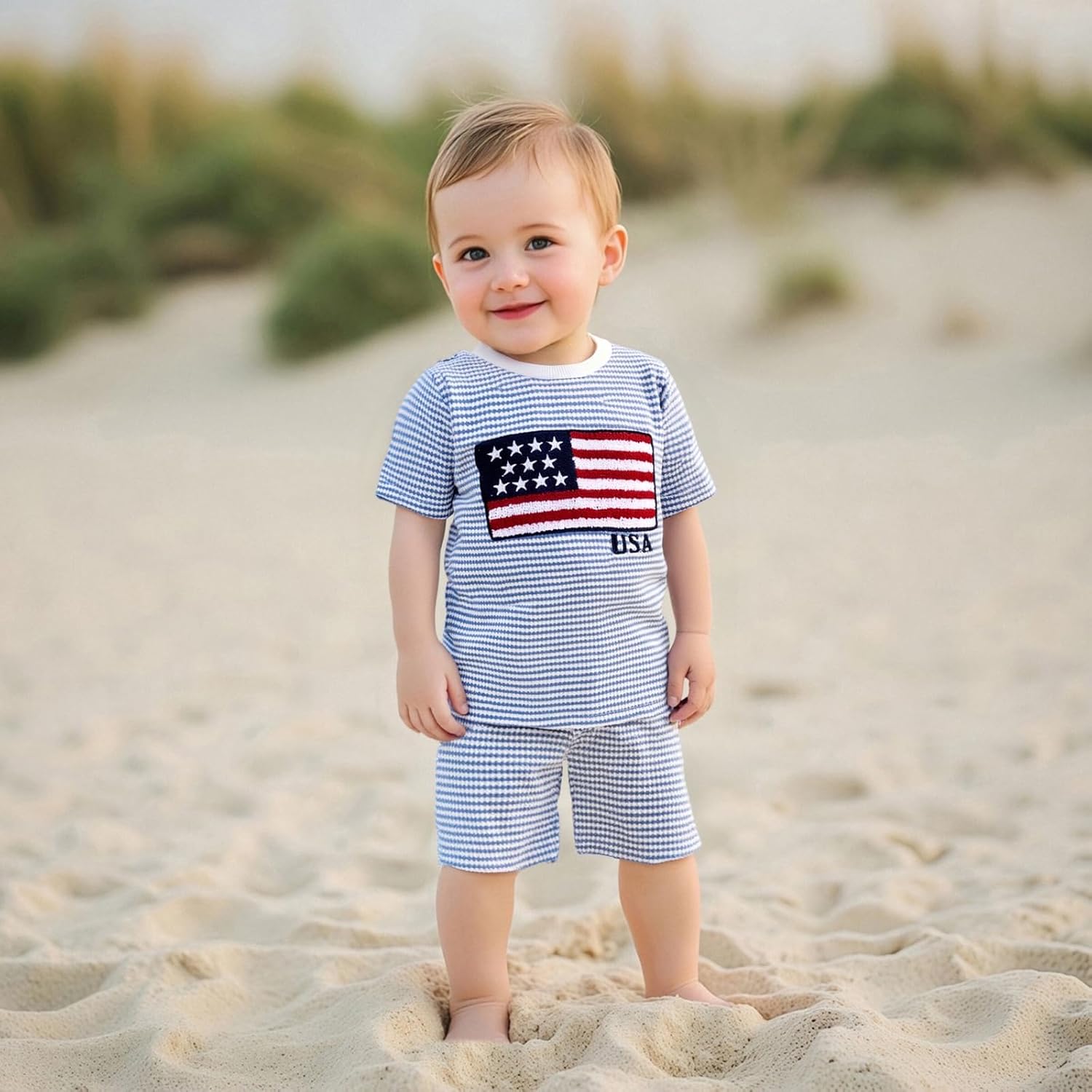 Toddler Boy USA Flag Waffle Knit T-Shirt & Shorts Set