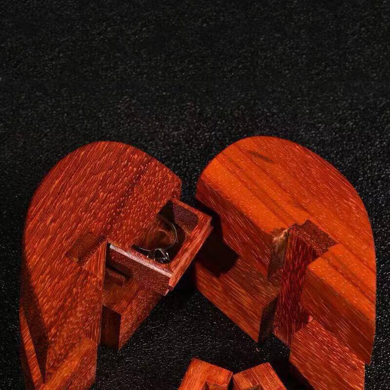 💝💍Vintage Wooden Heart Puzzle Ring Box