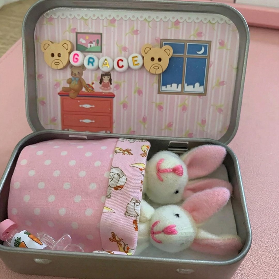 ✨🐇Mother & Baby Bunny "Pocket Hug" – The Ultimate Handmade Mini World in a Tin