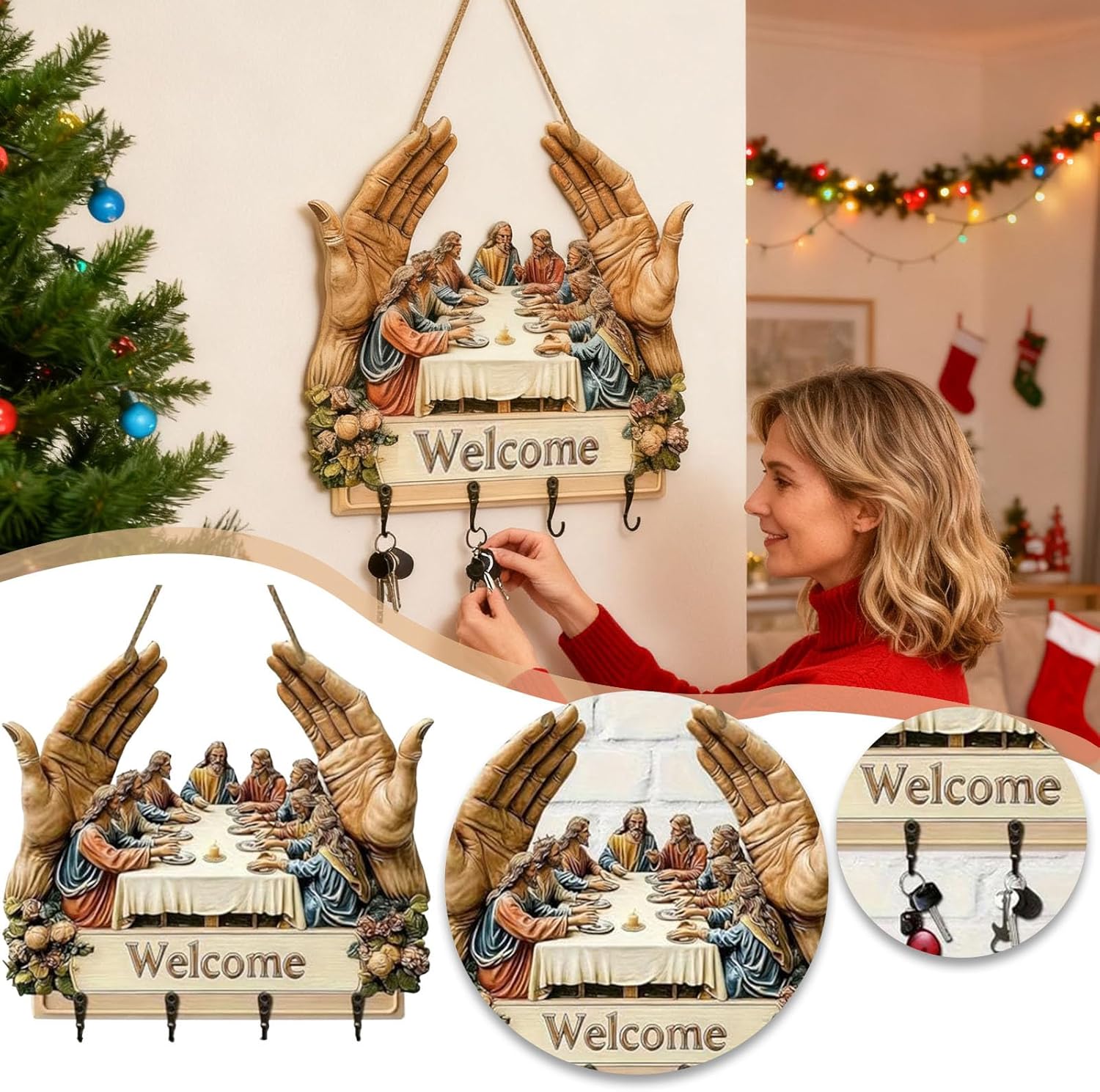 The Last Supper Wall Hanging Key Rack | Christian Entryway Decor with Hooks