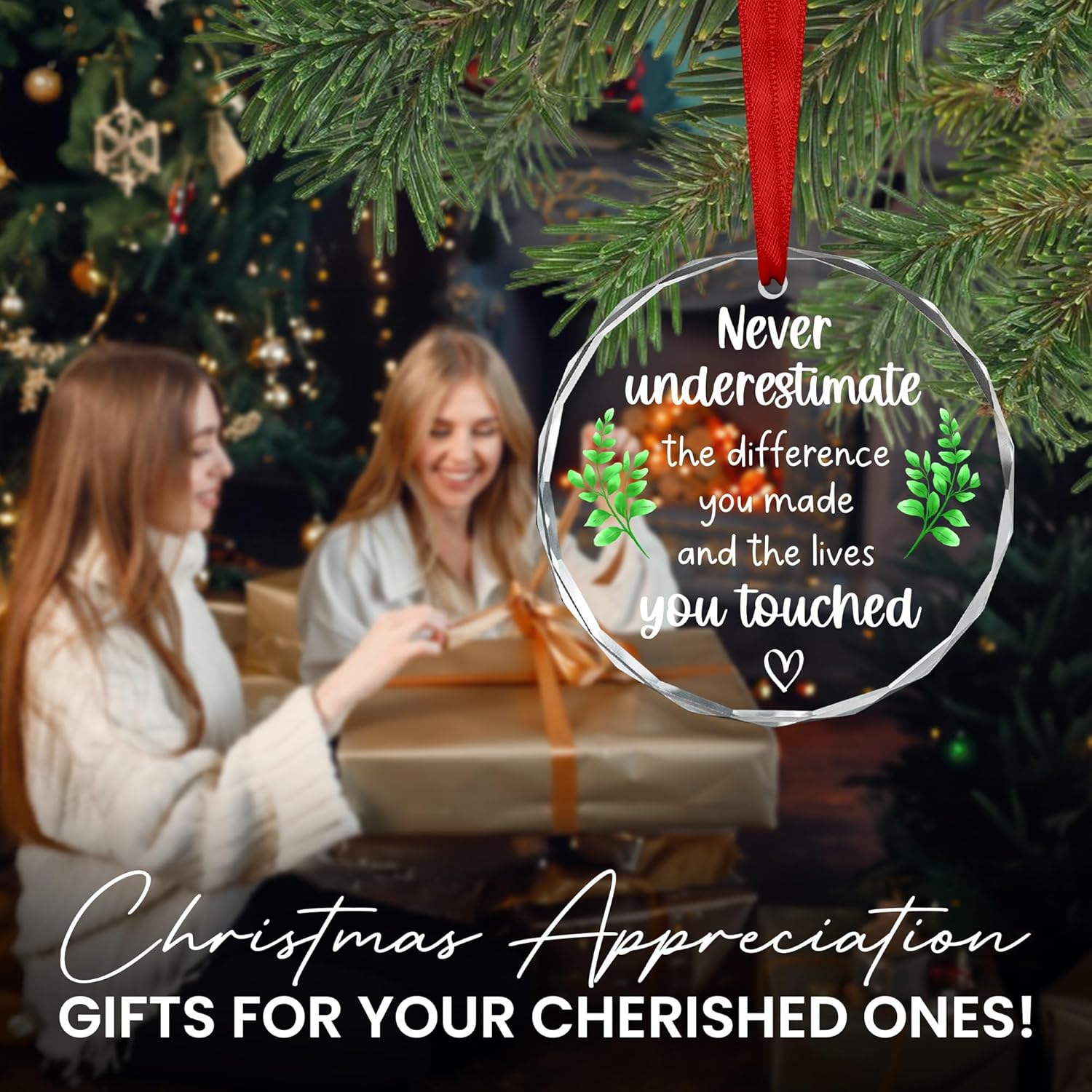 Thank You Gifts for Women Christmas Tree Decorative Glass Ornaments