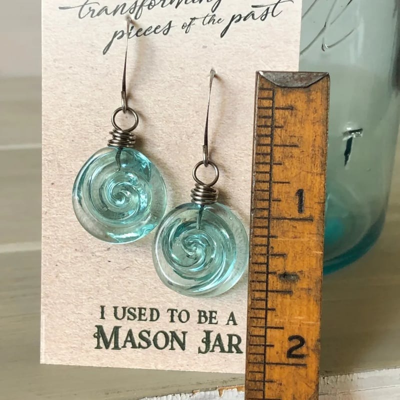 Recycled Glass Spiral Earrings: Upcycled Mason Jar Dangles