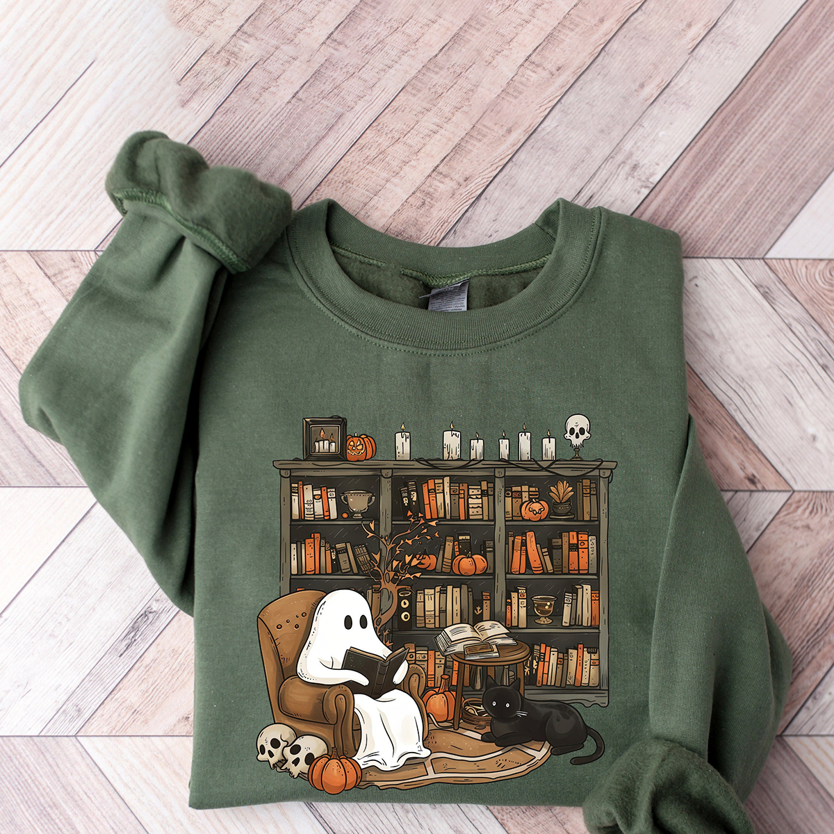 Retro Ghost Reading Books Sweatshirt 