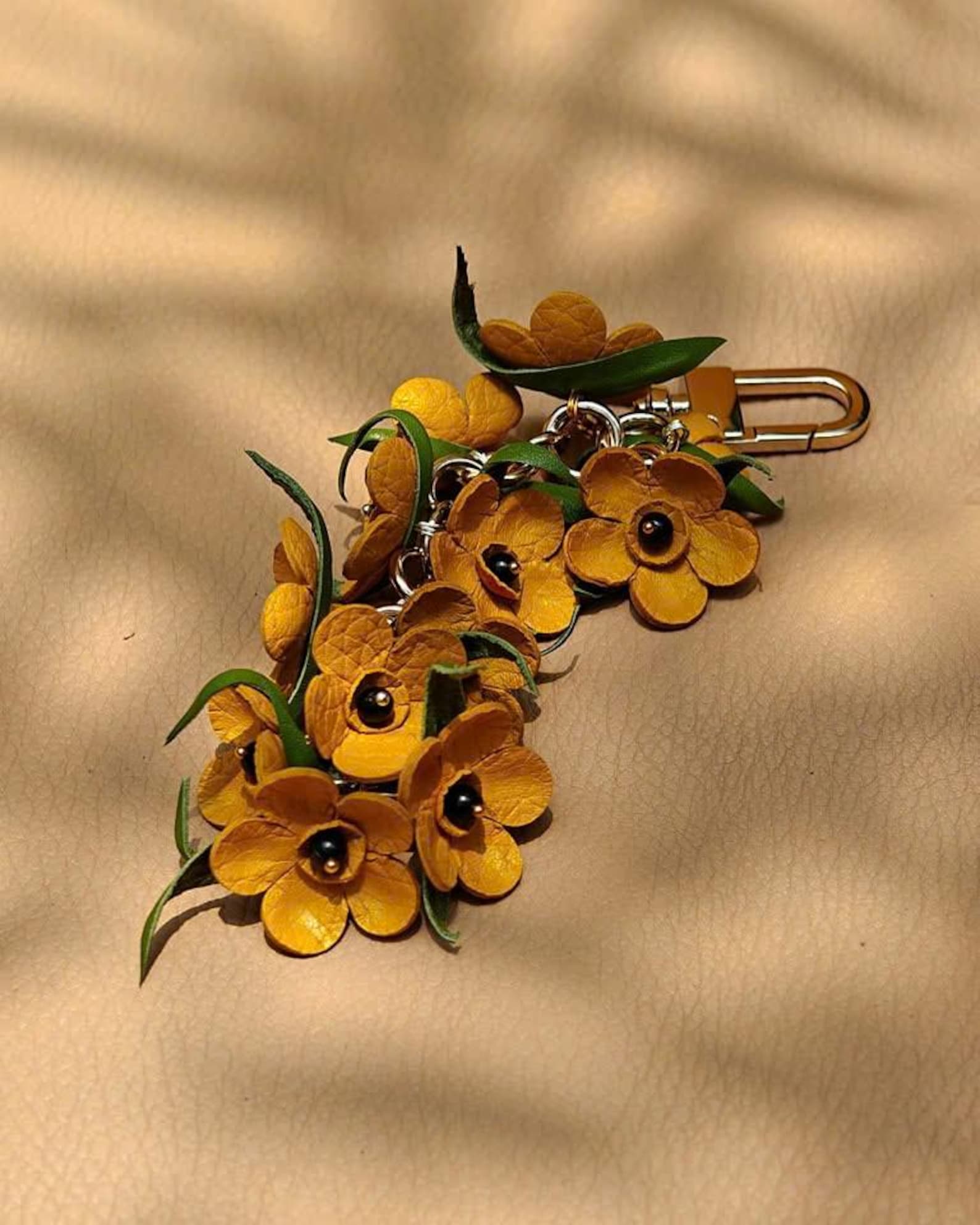 Handmade Leather Forget Me Not Keychain