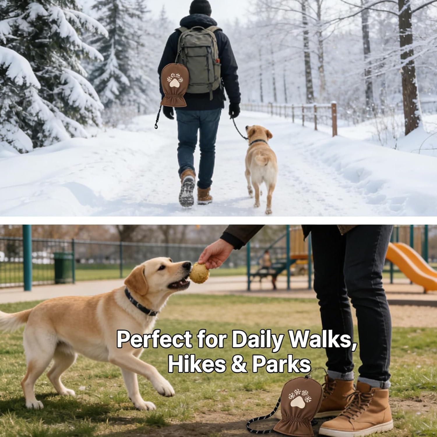Dog Leash with Built-in Thermal Mitten