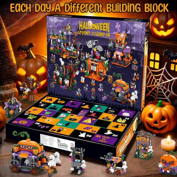 31-Day Halloween Advent Calendar | Spooky Haunted House, Ghosts, Bats & Pumpkins Building Block