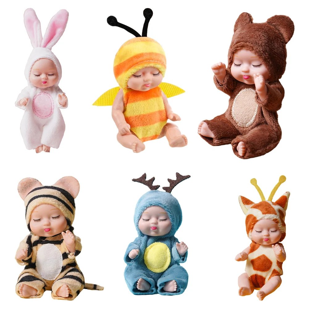 🐣Easter Egg Fillers: 6-Pc Mini Reborn Baby Doll Set | 4.3" Lifelike Realistic Sleeping Babies in Animal Outfits