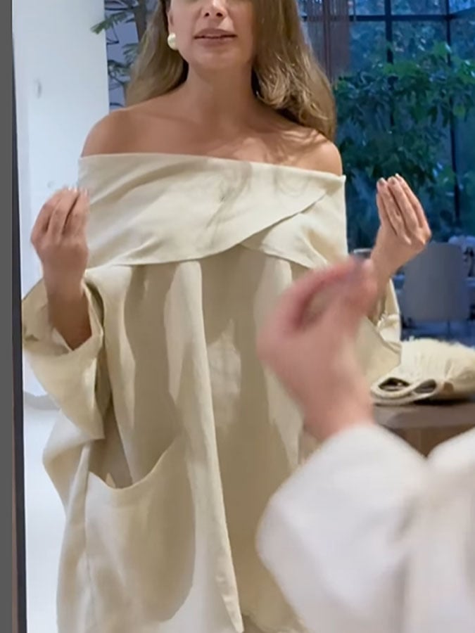 Women's Casual Solid Color Long Sleeve Cotton and Linen Top