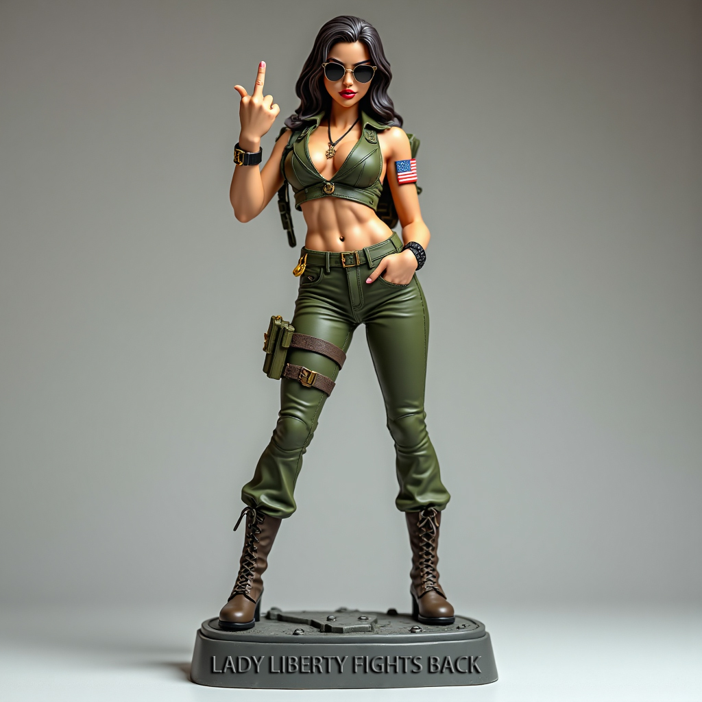 🔥Middle Finger Female Soldier Statue – “Lady Liberty Fights Back”