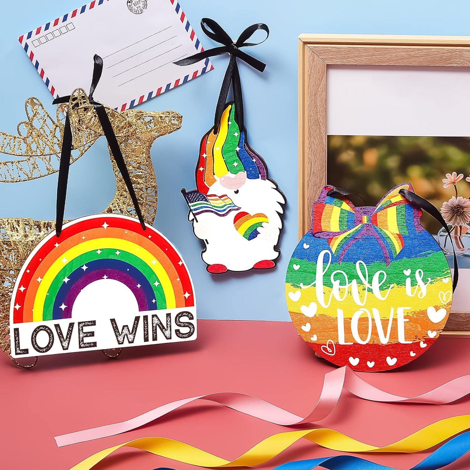 Rainbow Pride Wood Hanging