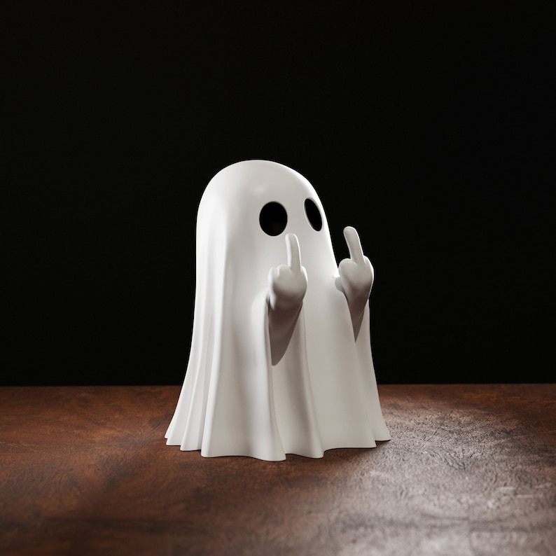 funny Ghost figurine showing the middle finger