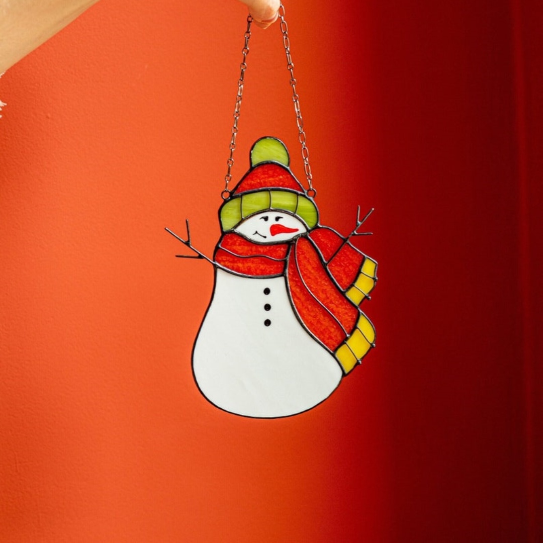 🎄Christmas Snowman Stained Glass Sun Catcher⛄