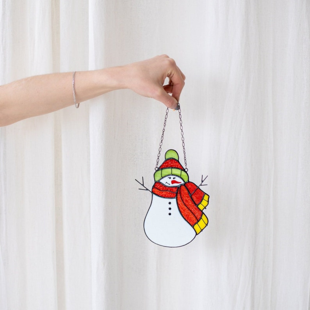 🎄Christmas Snowman Stained Glass Sun Catcher⛄