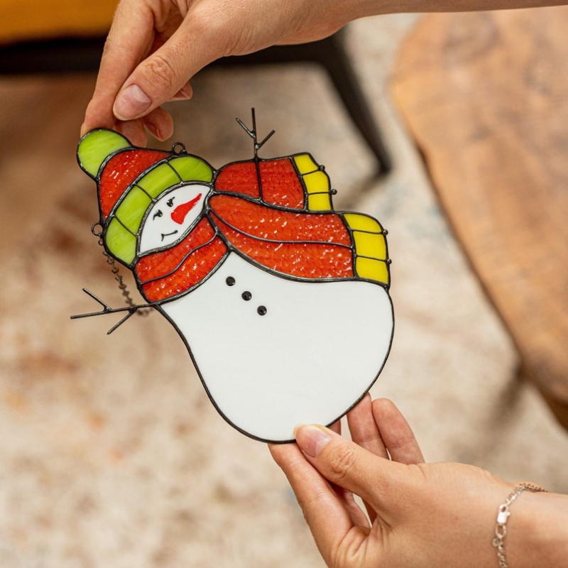 🎄Christmas Snowman Stained Glass Sun Catcher⛄