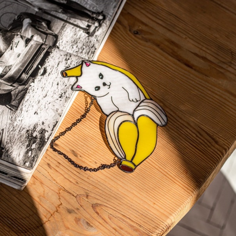 🍌Handmade-🐱Cat in Banana Stained Glass Suncather