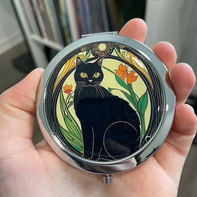 😼Art Nouveau Black Cat Compact Mirror