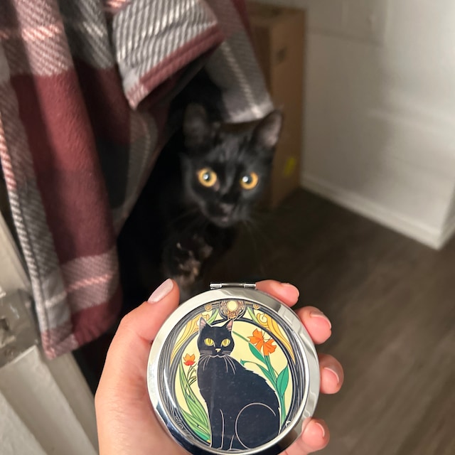 😼Art Nouveau Black Cat Compact Mirror