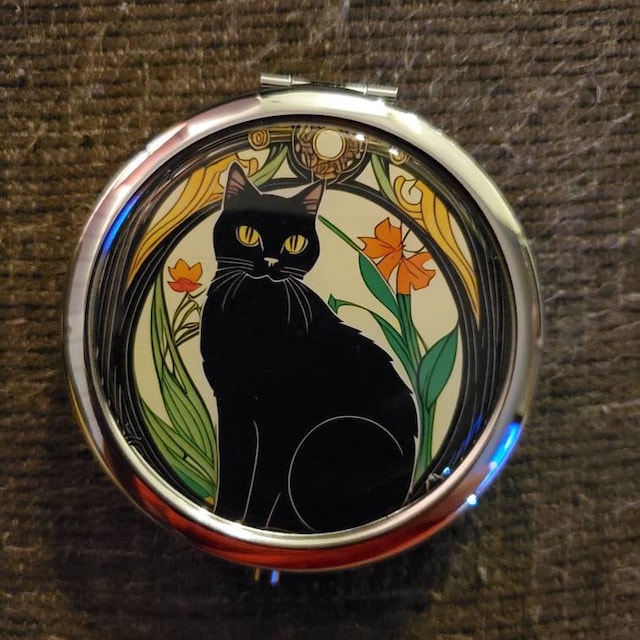 😼Art Nouveau Black Cat Compact Mirror