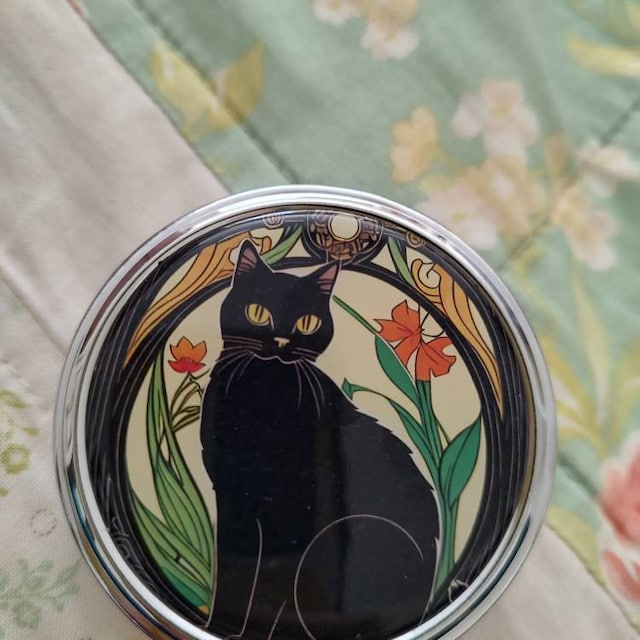 😼Art Nouveau Black Cat Compact Mirror