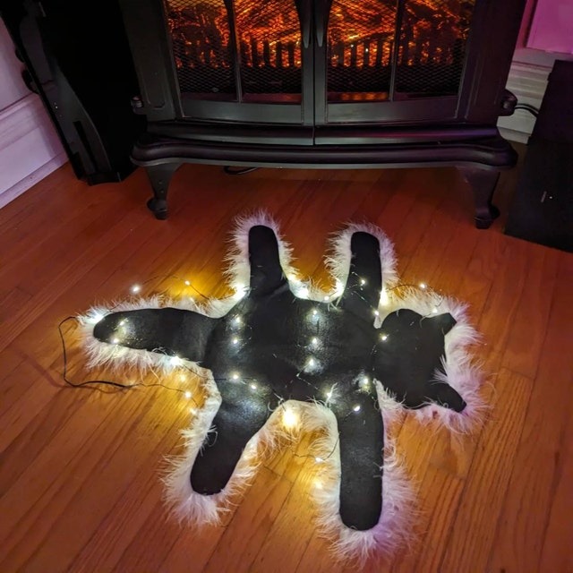 Fried Cat Faux Fur Trimmed Rug