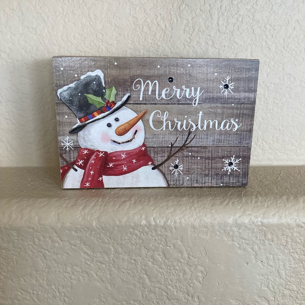 Wooden Christmas Snowman Figurines