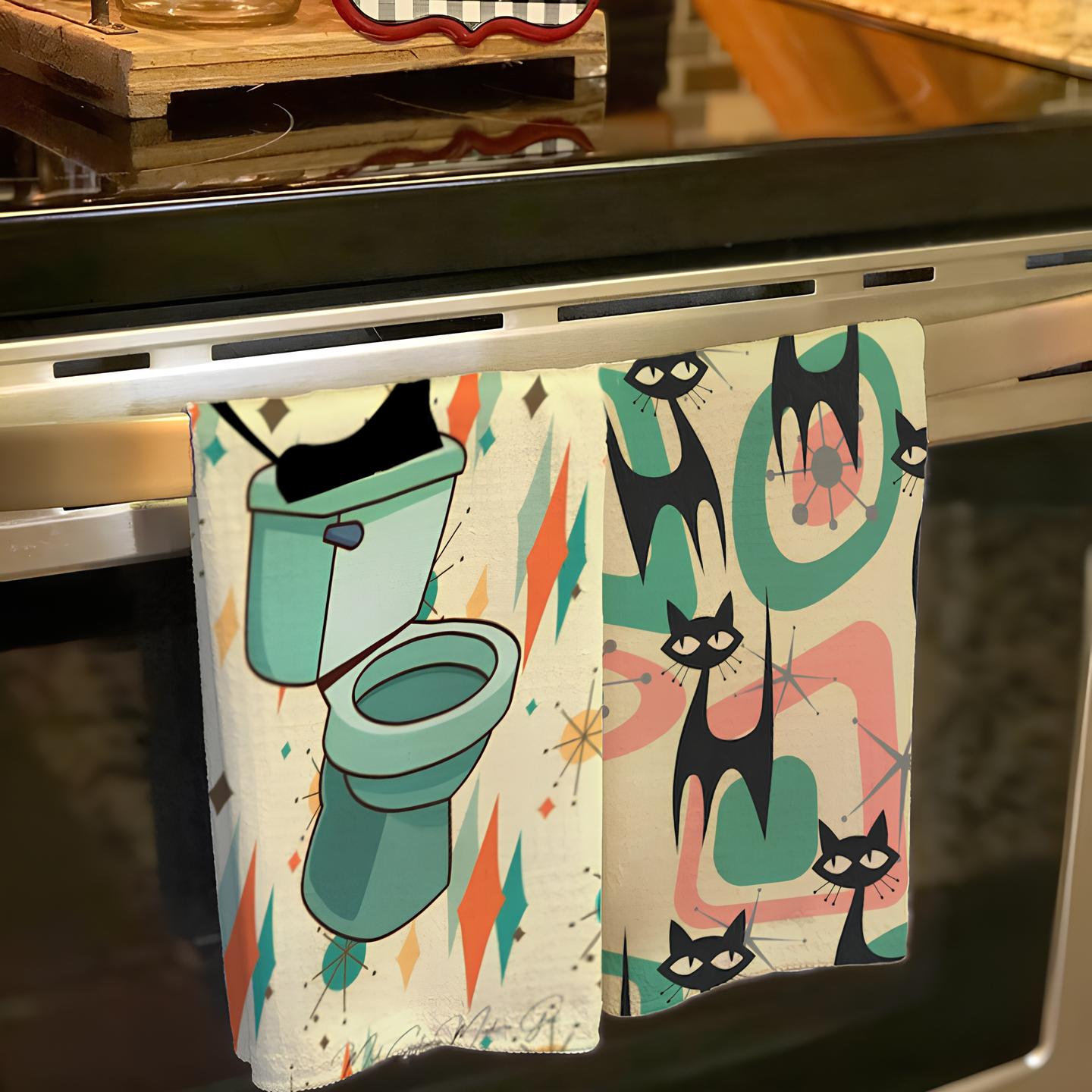 🤣Atomic Cat Mid Century Tea Towel