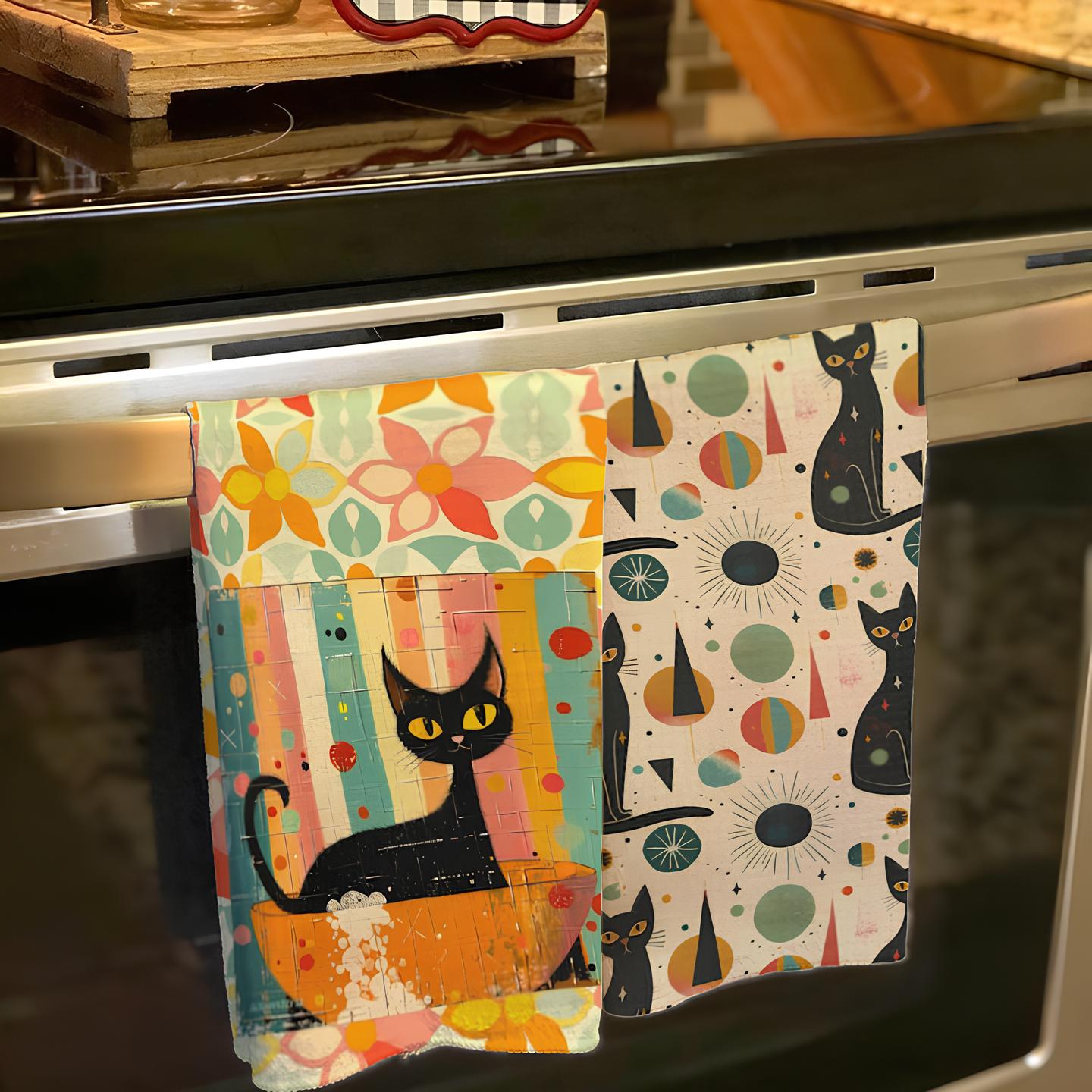 🤣Atomic Cat Mid Century Tea Towel