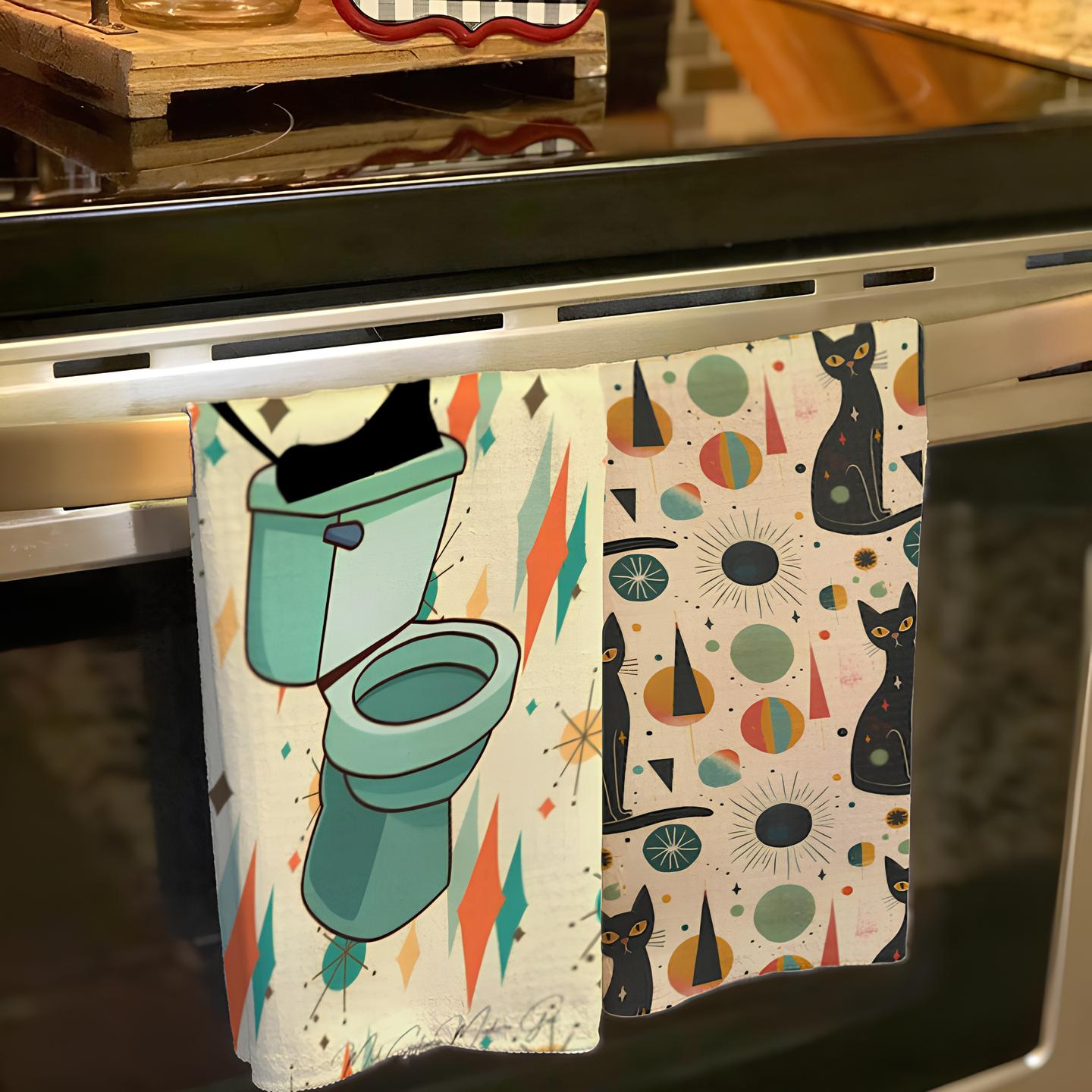 🤣Atomic Cat Mid Century Tea Towel