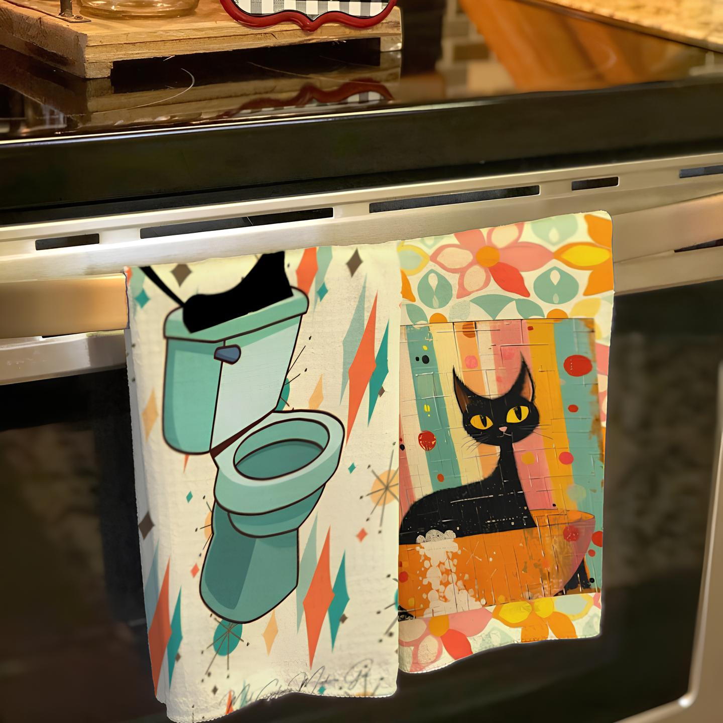 🤣Atomic Cat Mid Century Tea Towel