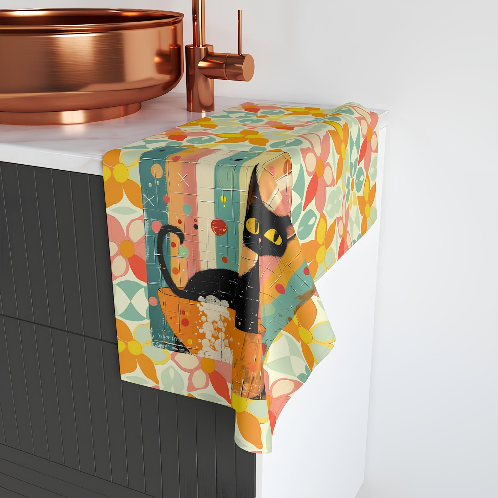 🤣Atomic Cat Mid Century Tea Towel