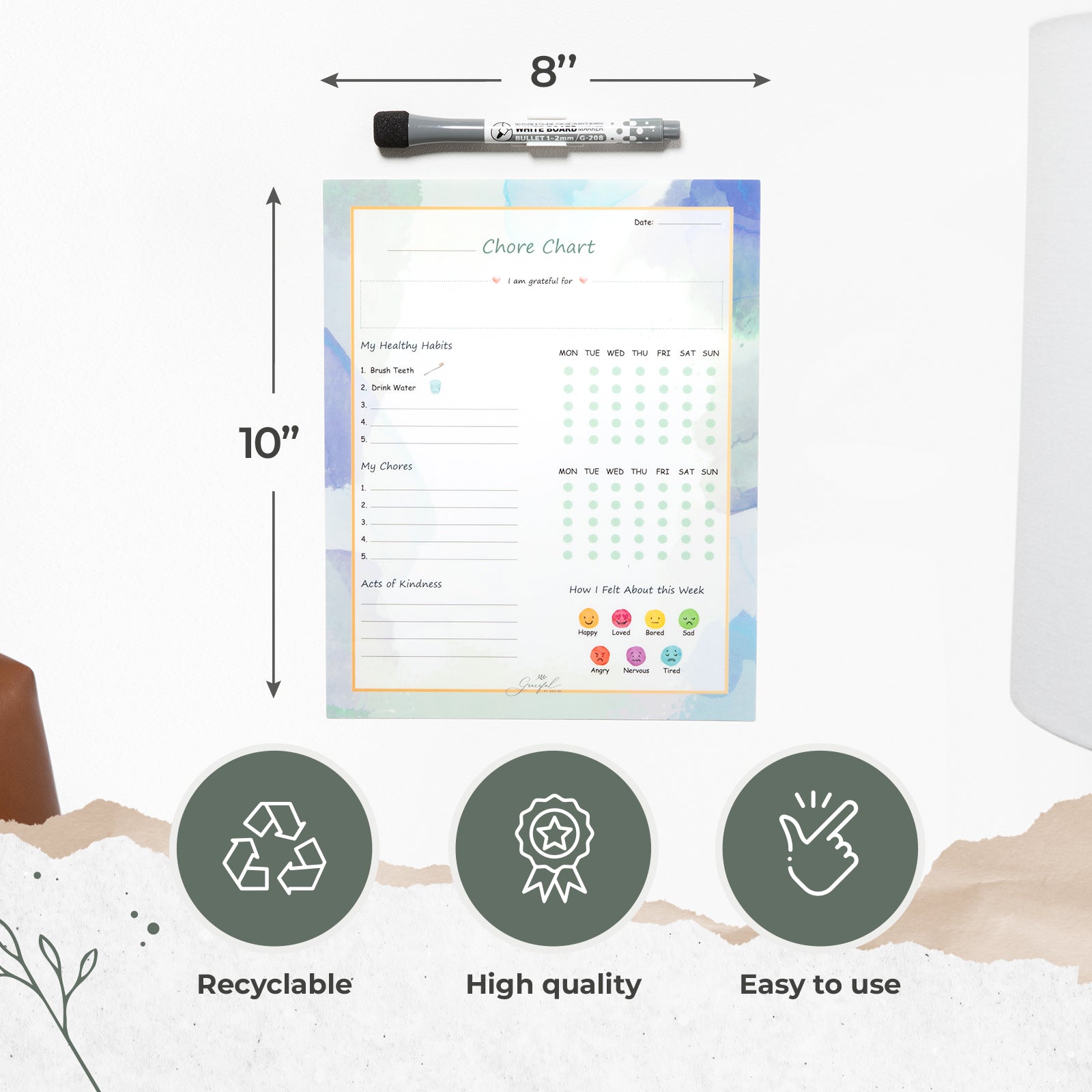Flexible Stick Weekly Chore Chart and Emotion Tracker for Kids - For Any Flat Surface