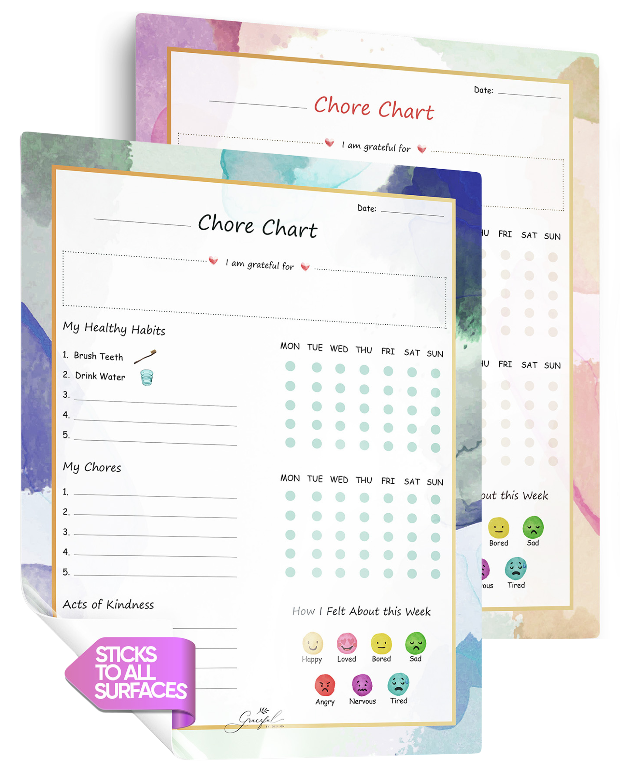 Flexible Stick Weekly Chore Chart and Emotion Tracker for Kids - For Any Flat Surface