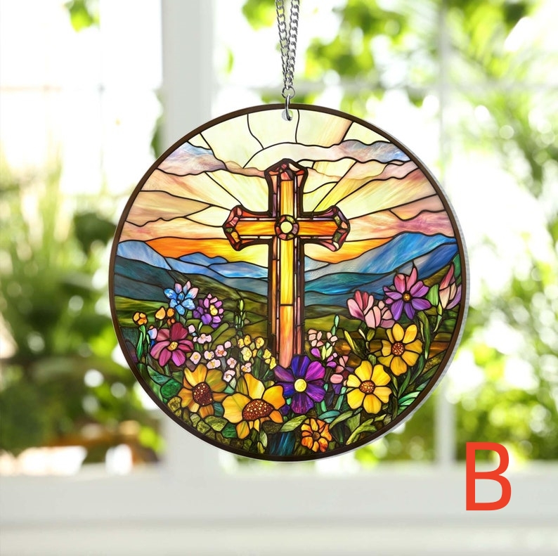 🔥Last Day 50% Off--Cross And Wild Flower Suncatcher Ornament