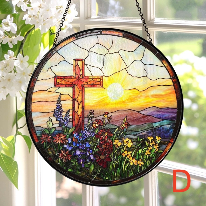 🔥Last Day 50% Off--Cross And Wild Flower Suncatcher Ornament