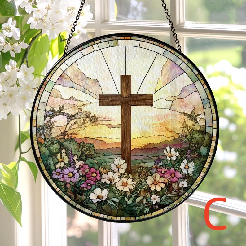 🔥Last Day 50% Off--Cross And Wild Flower Suncatcher Ornament