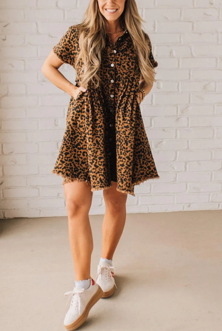Wild Wish Leopard Denim Dress