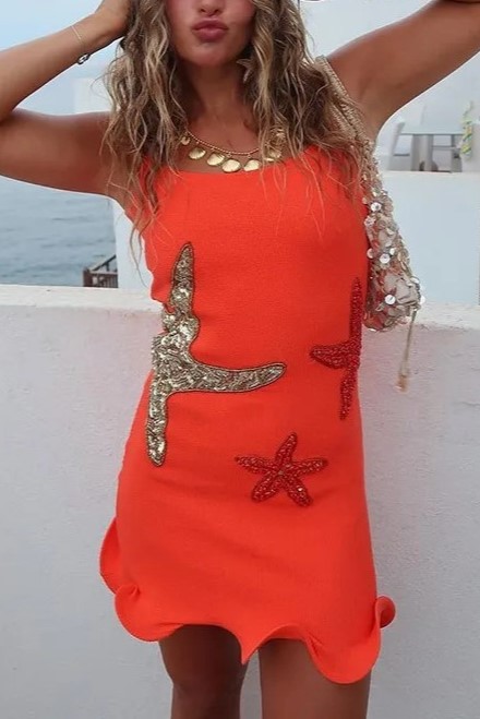Starfish Sequin Wave Hem Stretch Tank Mini Dress