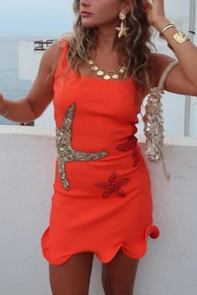 Starfish Sequin Wave Hem Stretch Tank Mini Dress