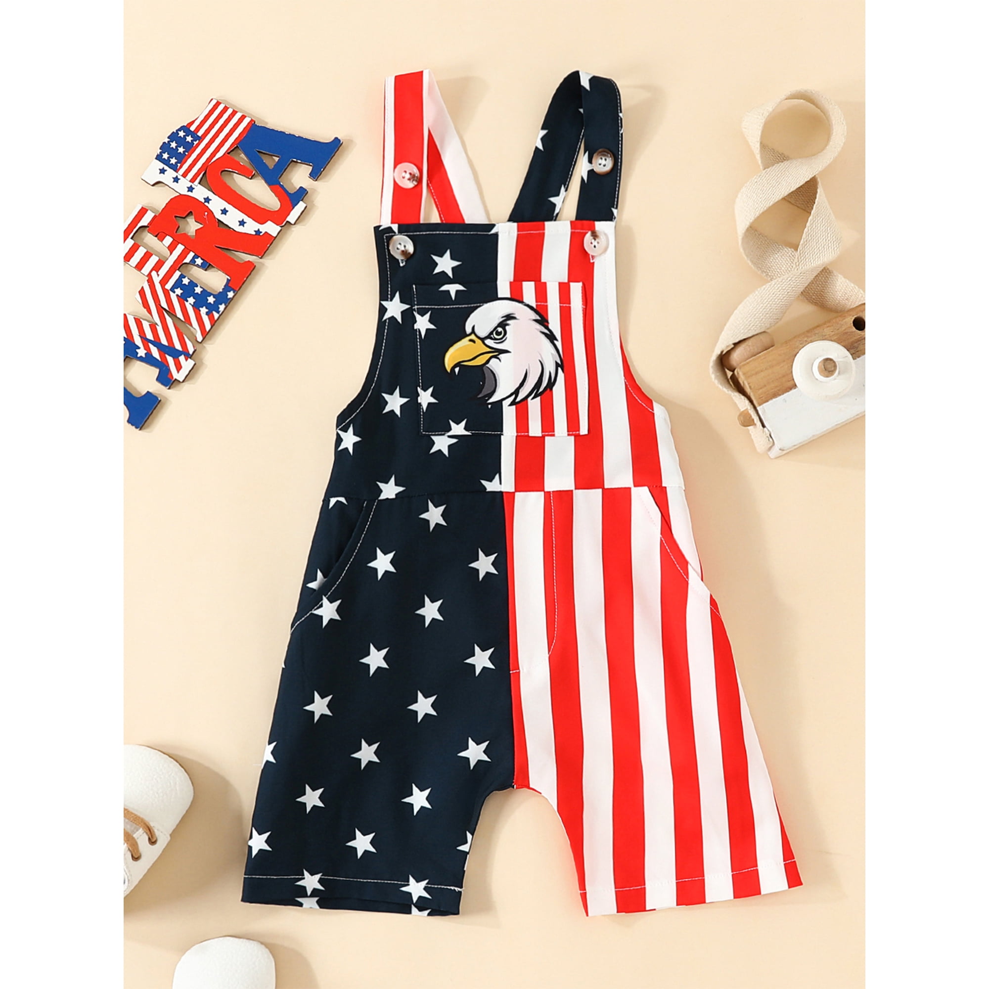 Children's Patriotic Eagle & Flag Print Romper
