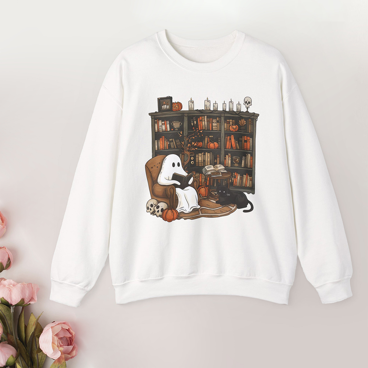 Retro Ghost Reading Books Sweatshirt 