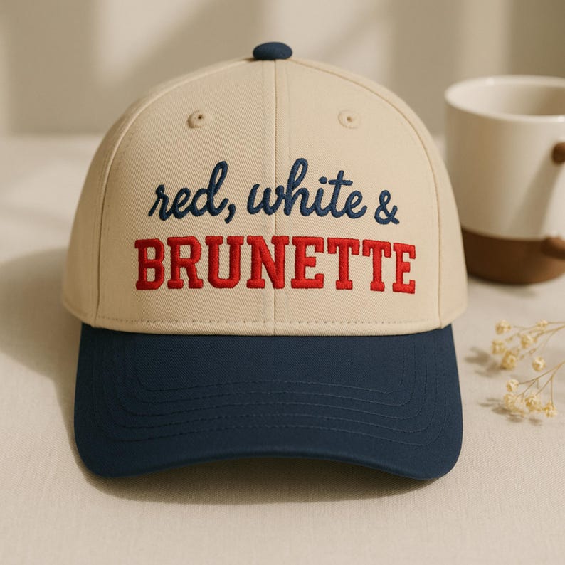 4th of July Embroidered Canvas Trucker Hat - Red White & Brunette