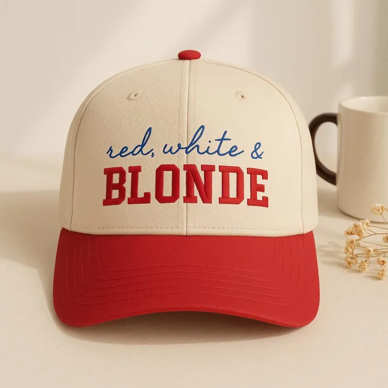 4th of July Embroidered Canvas Trucker Hat - Red White & Brunette